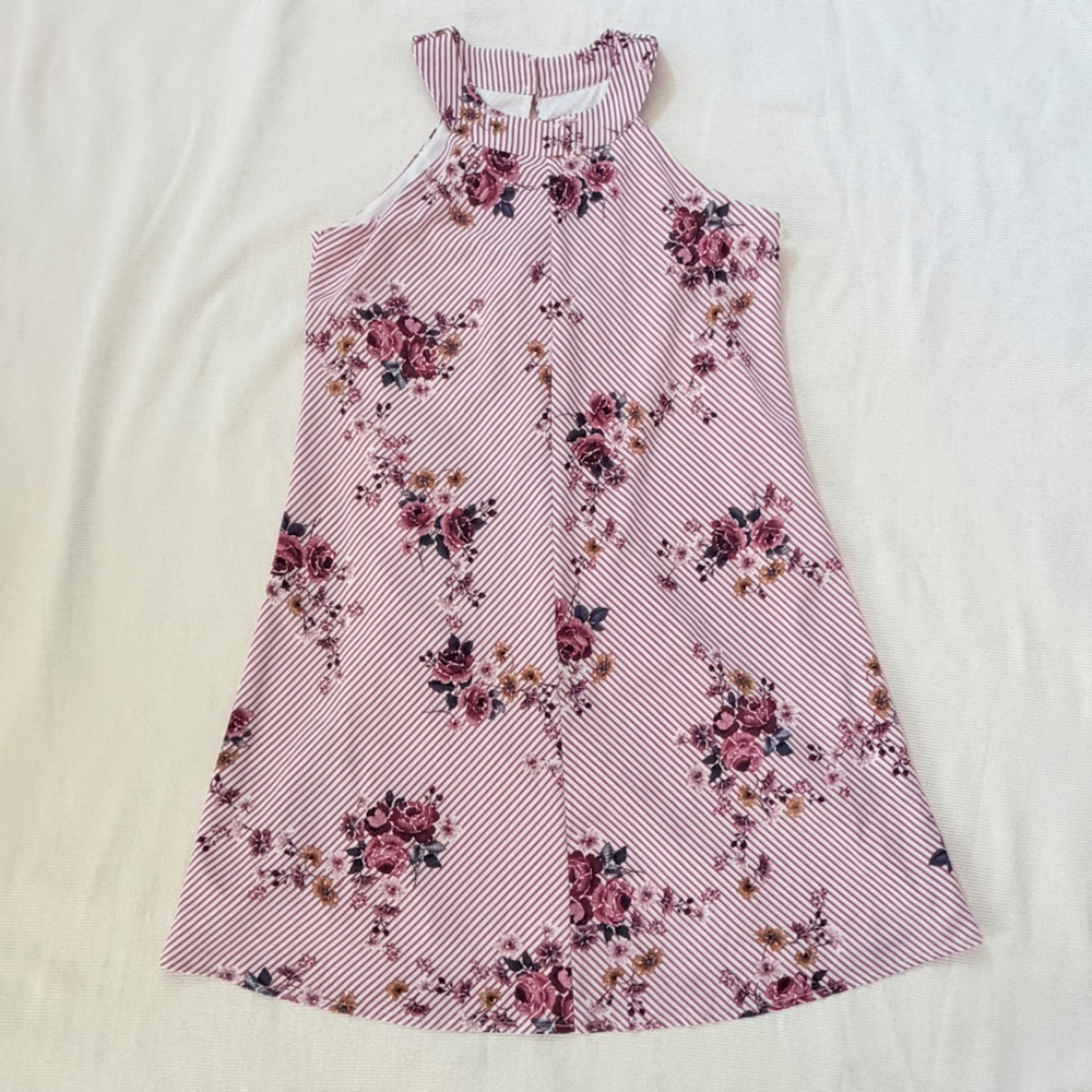 Three Pink Hearts Womens Floral Short Dress Sleeveless Striped Summer Party XS